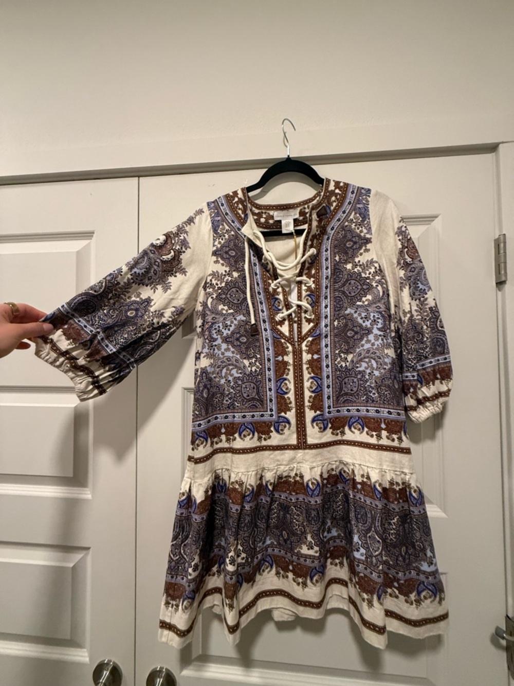 NWT HOUSE OF HARLOW 1960
Linen Oversized Bohemian Peasant
Paisley Dress Woman XS